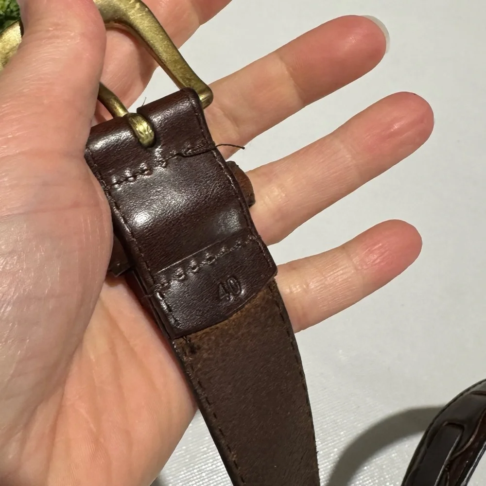 Vintage Brown Leather‎ Woven Belt Mens Size 40 Western Festival Boho Southwest
